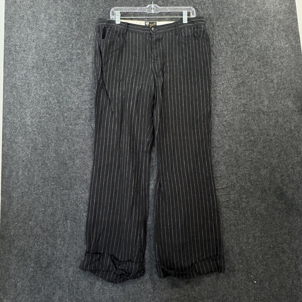 Vintage Polo Jeans Co Pants Women's 14 Black Linen Pinstripe Straight Leg Cuffed